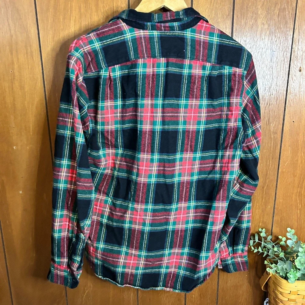 J. Crew Classic Double Brushed Midnight Flannel Shirt Red‎ Green Plaid Size M